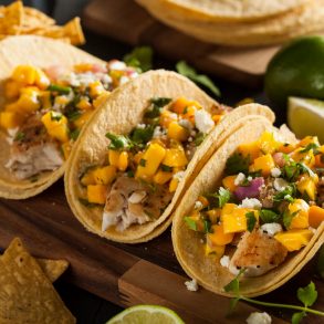 Homemade Baja Fish Tacos with Mango Salsa and Chips | Fish tacos on Maui