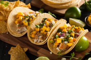 Homemade Baja Fish Tacos with Mango Salsa and Chips | Fish tacos on Maui