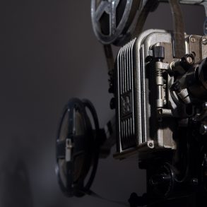 Close-up of an old fim projector for the Maui Film Festival