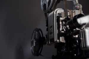 Close-up of an old fim projector for the Maui Film Festival