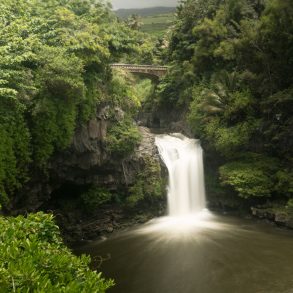 Waterfall under road bridge at Seven Sacred Pools Maui