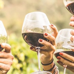 Maui Wineries hands cheering with red wine