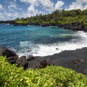 Maui's Black sand beach,Waianapanapa state park. Maui, Hawaii