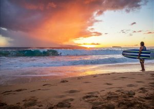 Male surfer on Maui beach