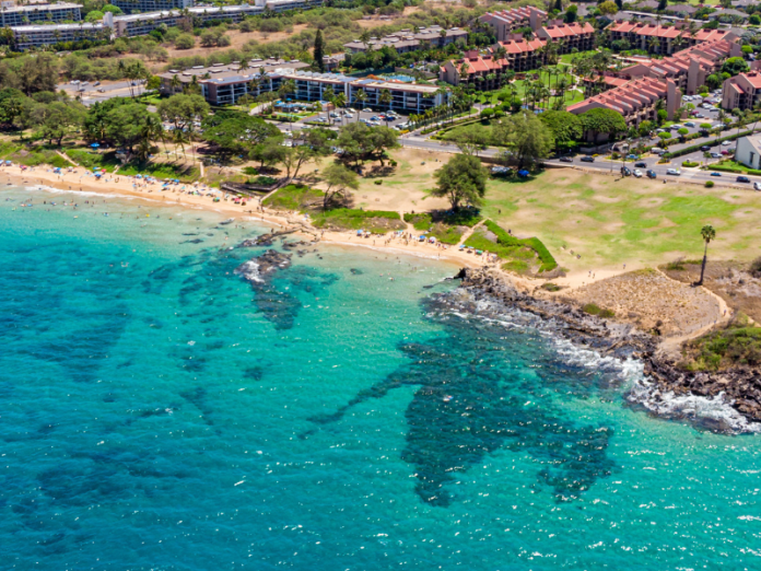 aerial view of Kamaole Sands beach III, maui